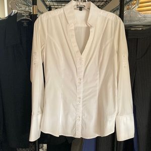 Express White Button Down Dress Shirt - Sleeves can Roll Up & Attach to Sleeve